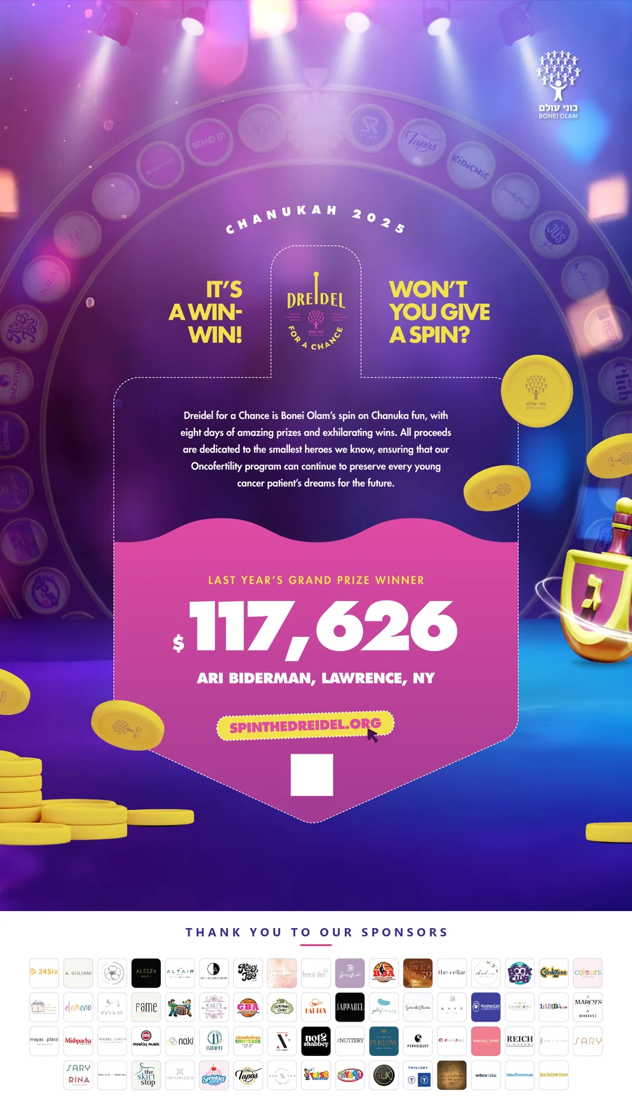 Back of the Dreidel for a Chance scratch-off card: it's a win-win, won't you give a spin?